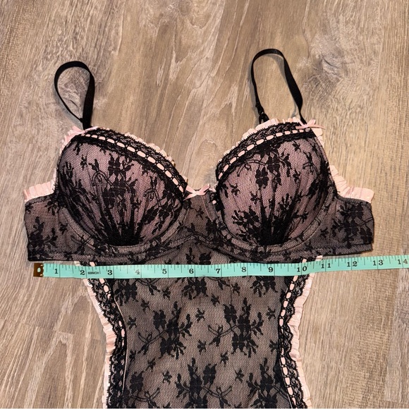 Victoria's Secret Black Pink Lace French Maid Lingerie Apron almost vintage 34B - Picture 12 of 14